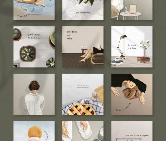 Feminine and minimal Instagram post template vector set